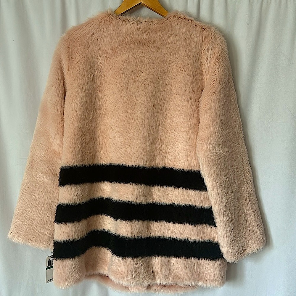 Love Token NWT Pink Teddy Stripe Shaggy Cozy Chic Style Jacket Coat **Sz L** 🧸🧸 - Picture 2 of 5